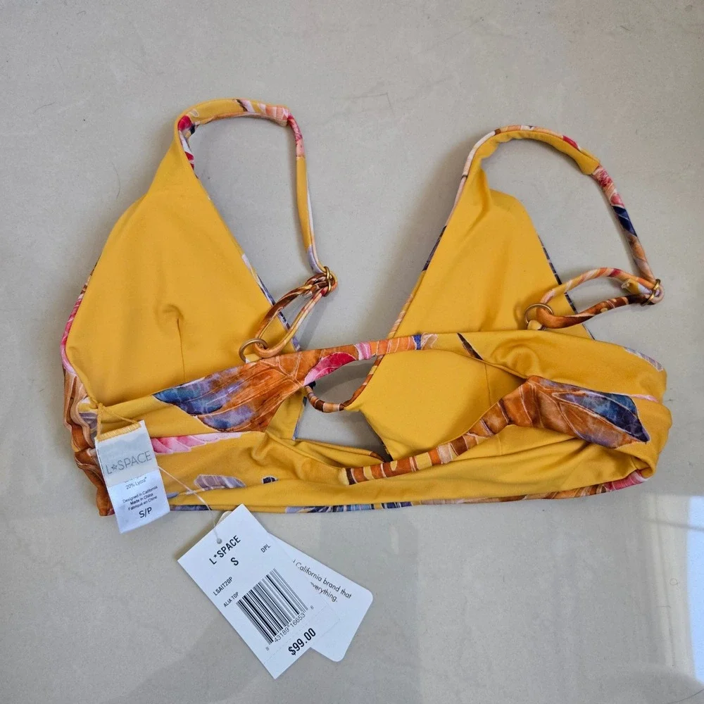 L*Space Small Alia Bikini Top‎ Womens Yellow Tropical Floral NWT LSAIT20P